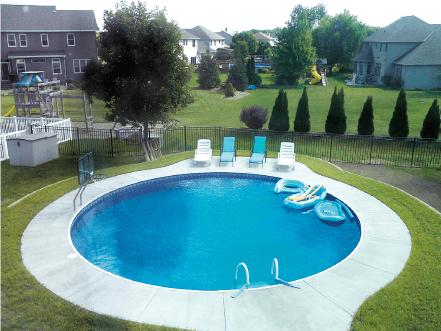 round semi in-ground pool cement surround in Maryland