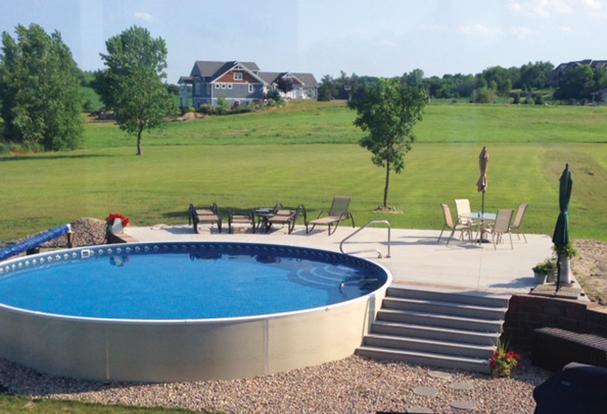 round semi in-ground pool with deck in Maryland