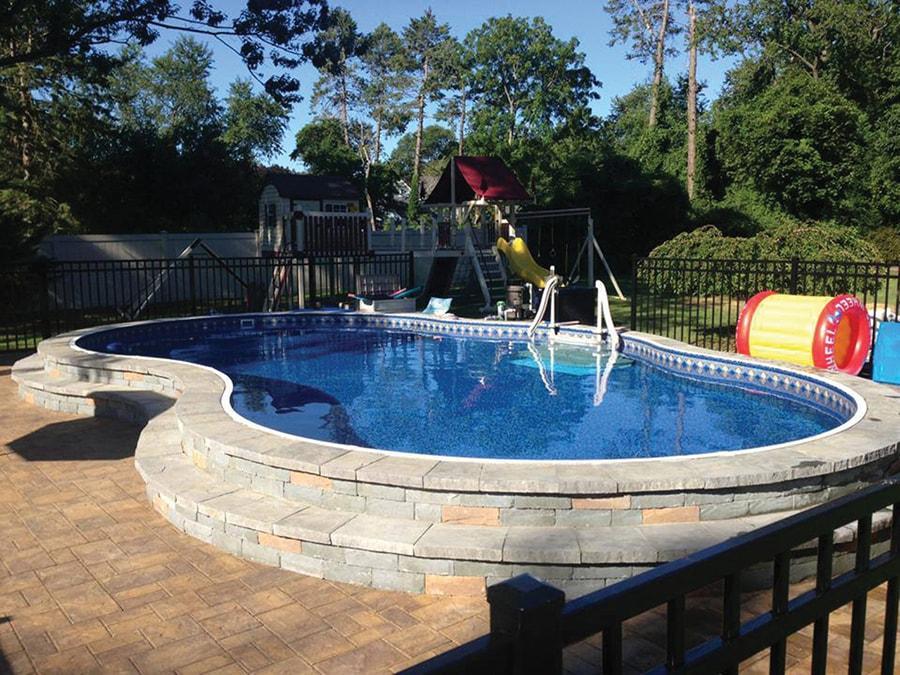 semi in-ground freeform pool in Maryland