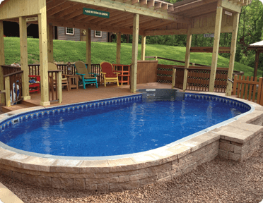 semi in-ground pool with deck in Maryland