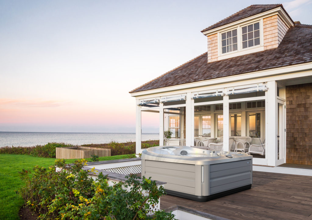 Outdoor hot tub on a deck