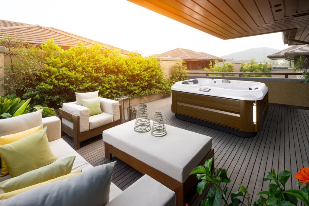 Outdoor hot tub on a deck