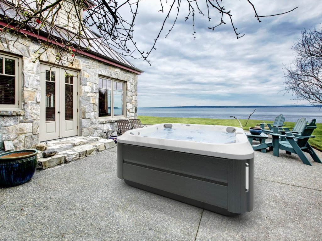 Outdoor hot tub on a deck